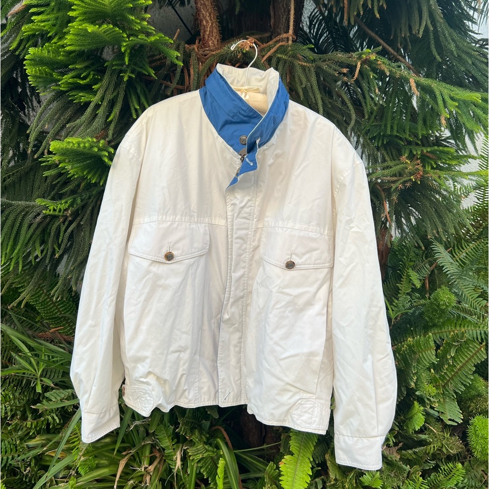 Vtg Members Only White & Blue Jacket | Medium, Large | Zip Hood | Side Pockets